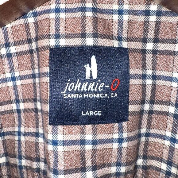 Johnnie-O Bison Brown Check Button Down Flannel Shirt Men’s Sz L - Picture 2 of 5